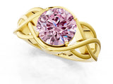 Yellow gold Fancy Pink Round Cut Solitaire Intertwined Band Prong Setting Ring_1