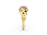 Yellow gold Fancy Pink Round Cut Solitaire Intertwined Band Prong Setting Ring_2