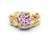 Yellow gold Fancy Pink Round Cut Solitaire Leaf-Inspired Engagement Ring with Prong Setting_12