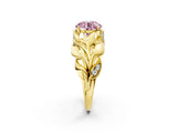 Yellow gold Fancy Pink Round Cut Solitaire Leaf-Inspired Engagement Ring with Prong Setting_14