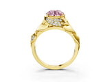 Yellow gold Fancy Pink Round Cut Solitaire Leaf-Inspired Engagement Ring with Prong Setting_15