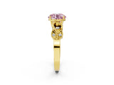 Yellow gold Fancy Pink Round Cut Solitaire Milgrain Leaf Band with Prong Setting_2