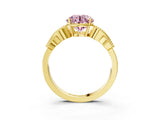 Yellow gold Fancy Pink Round Cut Solitaire Milgrain Leaf Band with Prong Setting_3