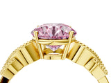 Yellow gold Fancy Pink Round Cut Solitaire Milgrain Leaf Band with Prong Setting_4
