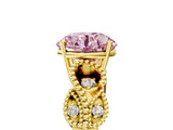 Yellow gold Fancy Pink Round Cut Solitaire Milgrain Leaf Band with Prong Setting_5