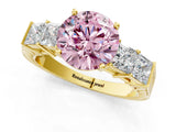 Yellow gold Fancy Pink Round Cut Solitaire Princess Side Stone Engraved Band Prong Setting Ring_1