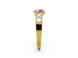 Yellow gold Fancy Pink Round Cut Solitaire Princess Side Stone Engraved Band Prong Setting Ring_2