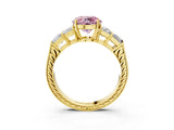 Yellow gold Fancy Pink Round Cut Solitaire Princess Side Stone Engraved Band Prong Setting Ring_3