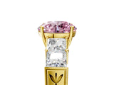 Yellow gold Fancy Pink Round Cut Solitaire Princess Side Stone Engraved Band Prong Setting Ring_5