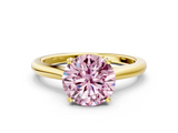 Yellow gold Fancy Pink Round  Cut Solitaire Ring with Cathedral Band and Four-Prong Setting