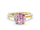 Yellow gold Fancy Pink Round  Cut Solitaire Ring with Thin Band and Four-Prong Setting