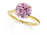 Yellow gold Fancy Pink Round  Cut Solitaire Ring with Thin Band and Four-Prong Setting_1