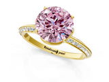 Yellow gold Fancy Pink Round Cut Solitaire Split Shank Pave Diamond Engagement Ring with Four-Prong Setting_1