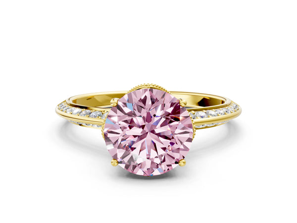 Yellow Gold Round Graduated Pave Engagement Ring Setting for Fancy Pink Center