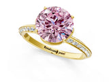 Yellow gold Fancy Pink Round Cut Solitaire Split Shank Pave Diamond Engagement Ring with Four-Prong Setting_25