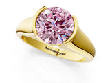 Yellow gold Fancy Pink Round Cut Solitaire Tension Set Diamond Ring with Split Shank Band_1