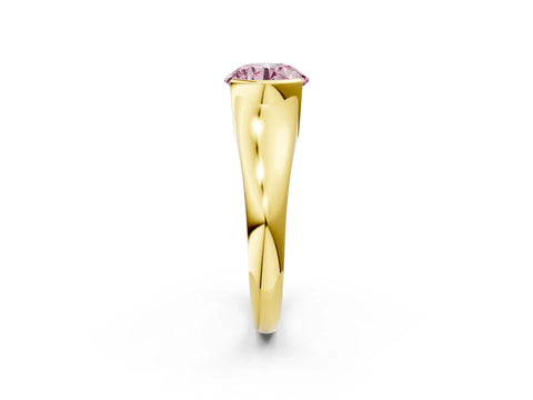 Yellow gold Fancy Pink Round Cut Solitaire Tension Set Diamond Ring with Split Shank Band_2