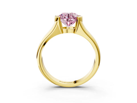 Yellow gold Fancy Pink Round Cut Solitaire Tension Set Diamond Ring with Split Shank Band_3