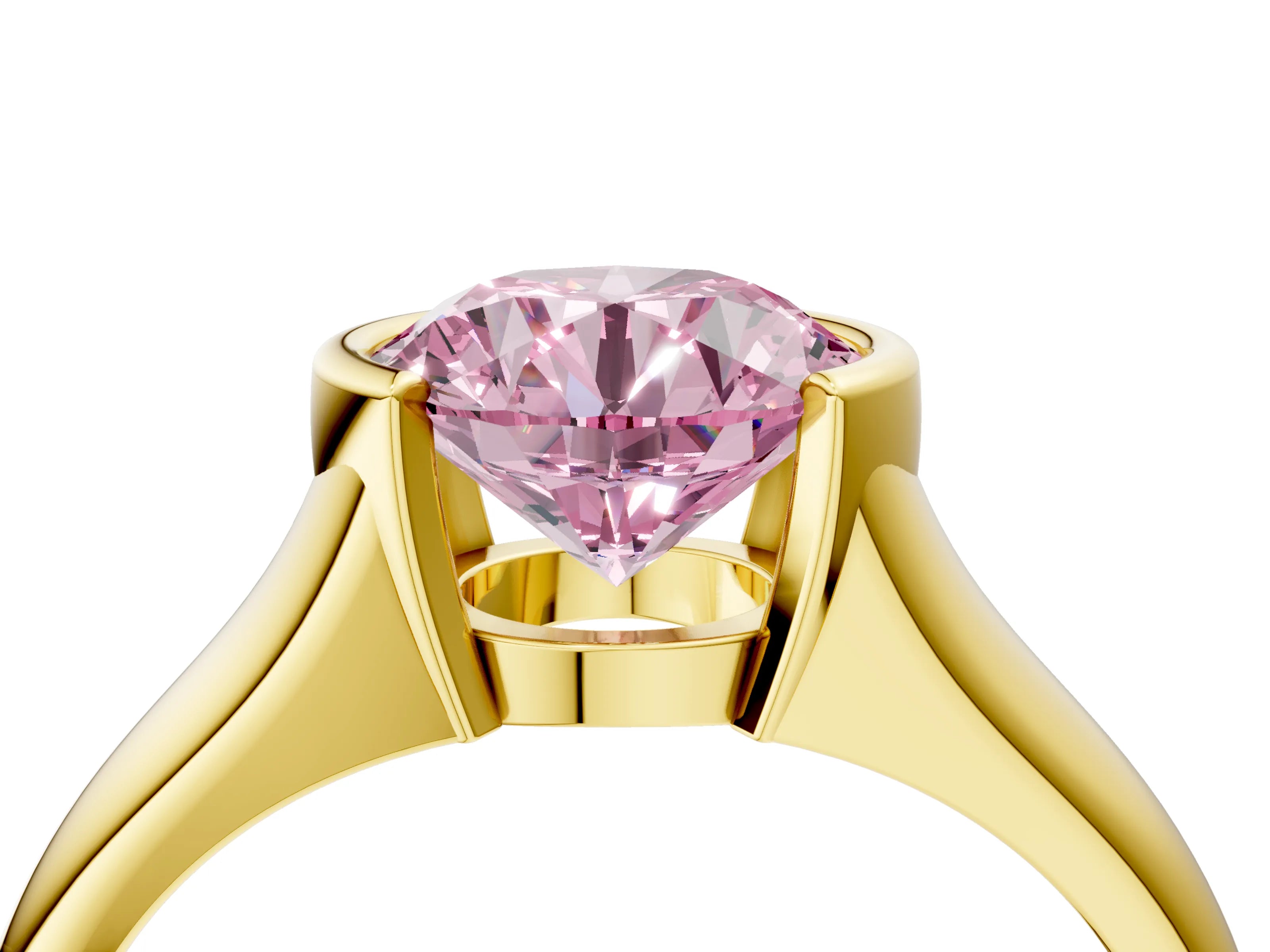 Yellow gold Fancy Pink Round Cut Solitaire Tension Set Diamond Ring with Split Shank Band_4