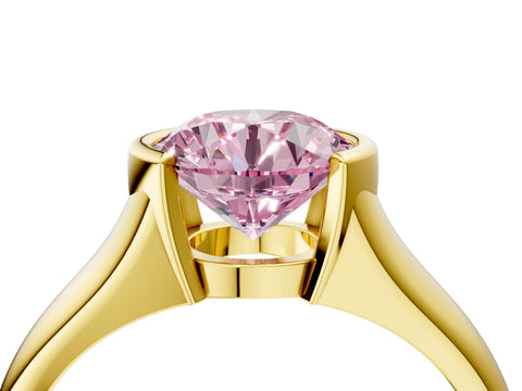 Yellow gold Fancy Pink Round Cut Solitaire Tension Set Diamond Ring with Split Shank Band_4