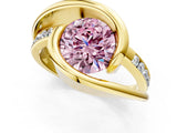 Yellow gold Fancy Pink Round Cut Solitaire Tension-Set Diamond Split Shank Ring_1