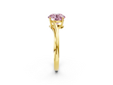 Yellow gold Fancy Pink Round  Cut Solitaire Twist Band Ring with Four-Prong Setting_2