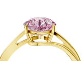 Yellow gold Fancy Pink Round  Cut Solitaire Twist Band Ring with Four-Prong Setting_4