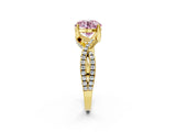 Yellow gold Fancy Pink Round Cut Solitaire Twist Pave Diamond Engagement Ring with Prong Setting_2