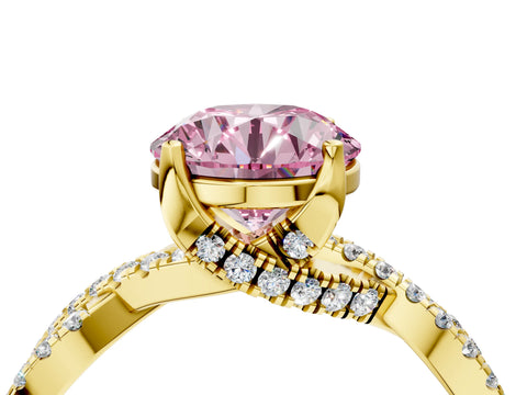 Yellow gold Fancy Pink Round Cut Solitaire Twist Pave Diamond Engagement Ring with Prong Setting_40