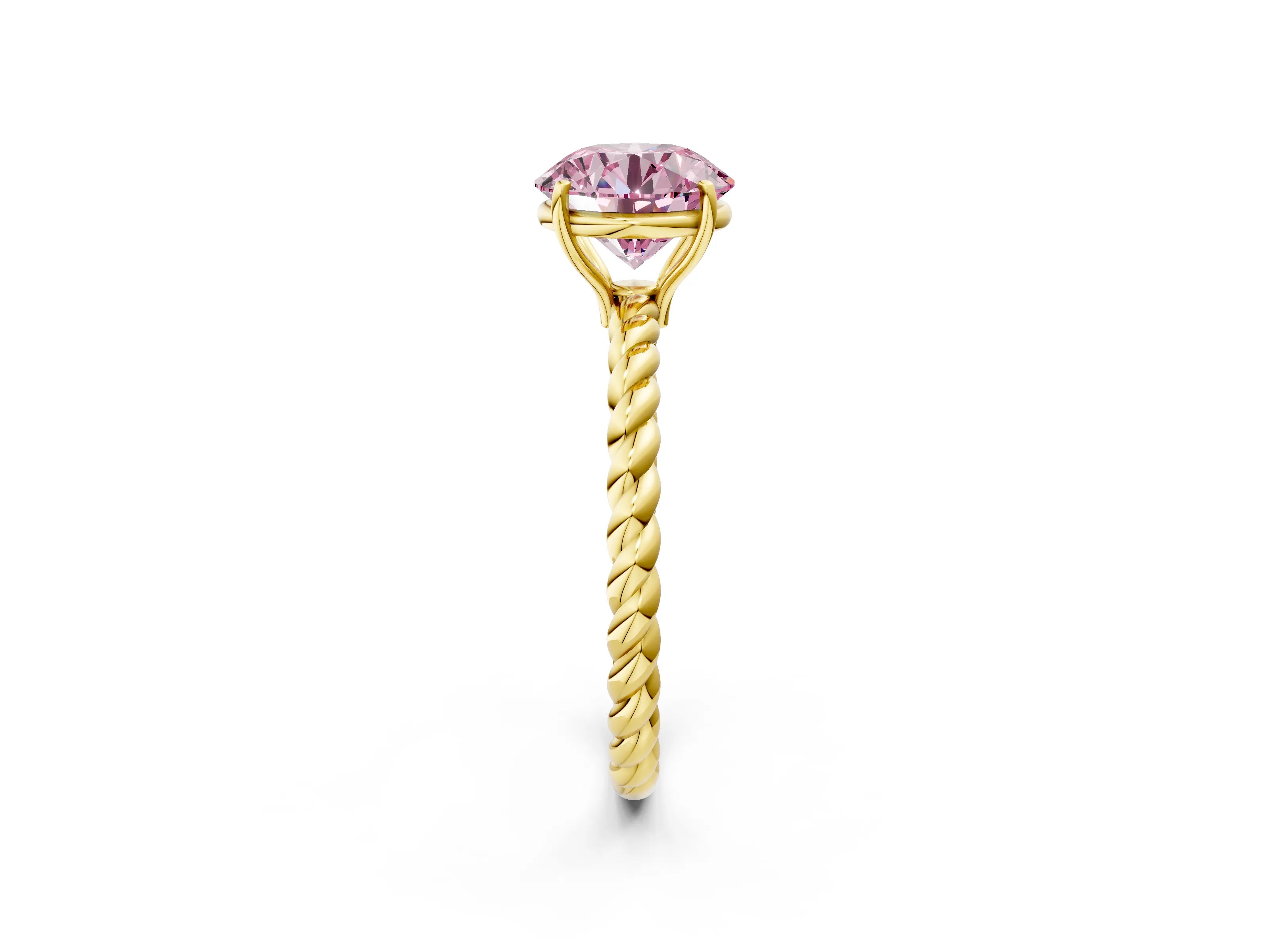 Yellow gold Fancy Pink Round Cut Solitaire Twisted Band 4-Prong Ring_2