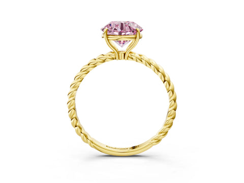 Yellow gold Fancy Pink Round Cut Solitaire Twisted Band 4-Prong Ring_3