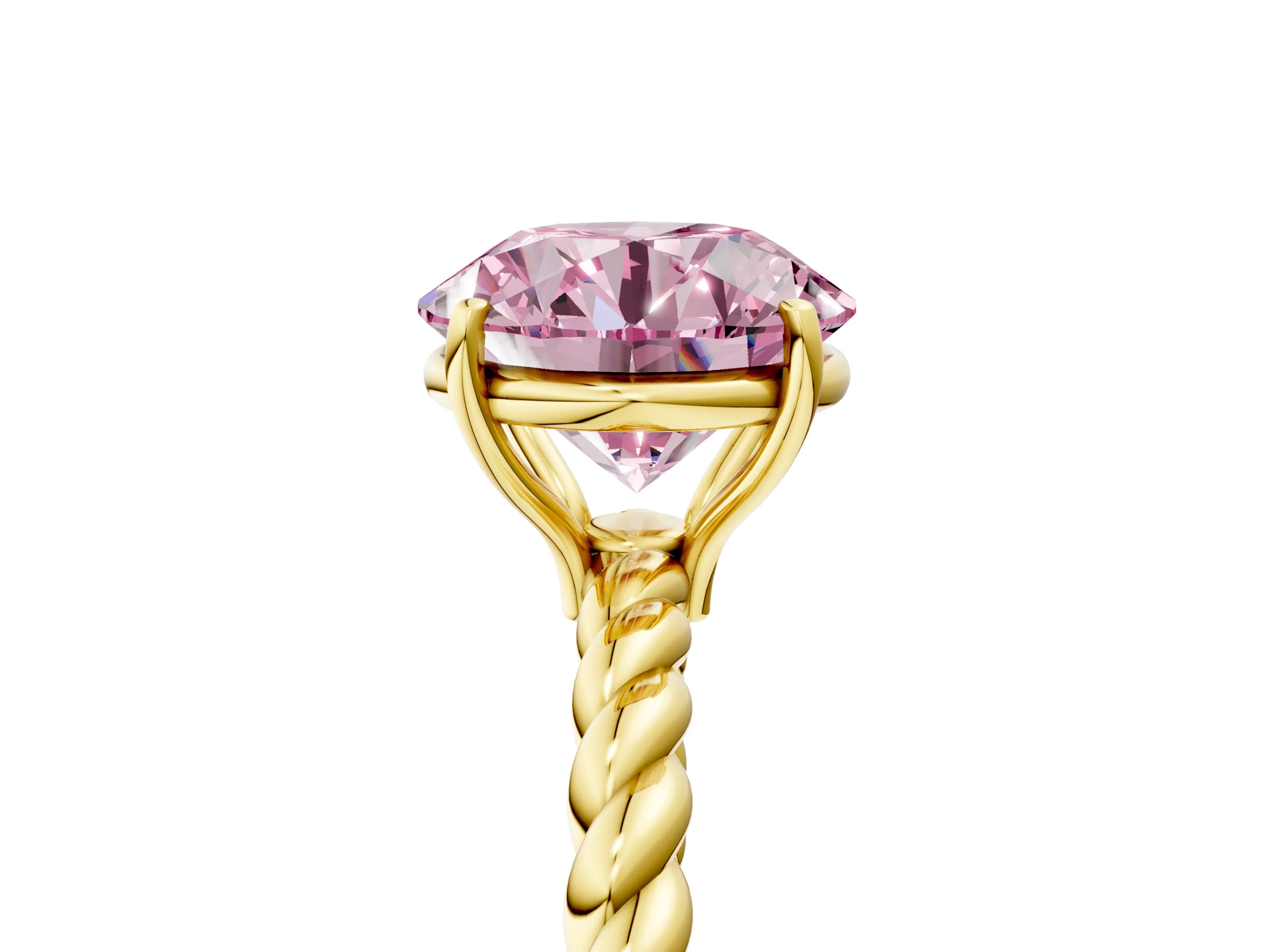 Yellow gold Fancy Pink Round Cut Solitaire Twisted Band 4-Prong Ring_5