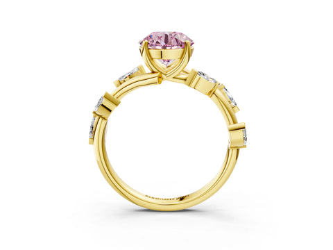 Yellow gold Fancy Pink Round Cut Solitaire Twisted Band Marquise Accent Prong Setting Ring_15