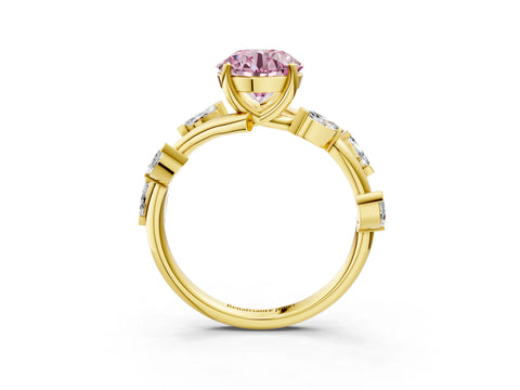 Yellow gold Fancy Pink Round Cut Solitaire Twisted Band Marquise Accent Prong Setting Ring_3