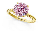 Yellow gold Fancy Pink Round  Cut Solitaire Twisted Band with Four-Prong Setting_57