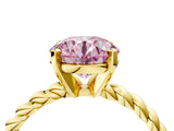 Yellow gold Fancy Pink Round  Cut Solitaire Twisted Band with Four-Prong Setting_60