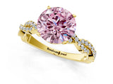 Yellow gold Fancy Pink Round Cut Solitaire Twisted Pave Band with Four-Prong Setting_4