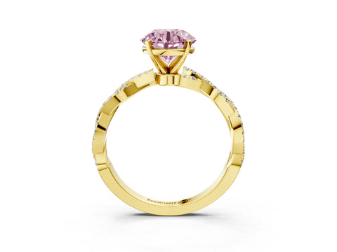 Yellow gold Fancy Pink Round Cut Solitaire Twisted Pave Band with Four-Prong Setting_6