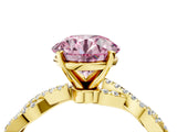 Yellow gold Fancy Pink Round Cut Solitaire Twisted Pave Band with Four-Prong Setting_7