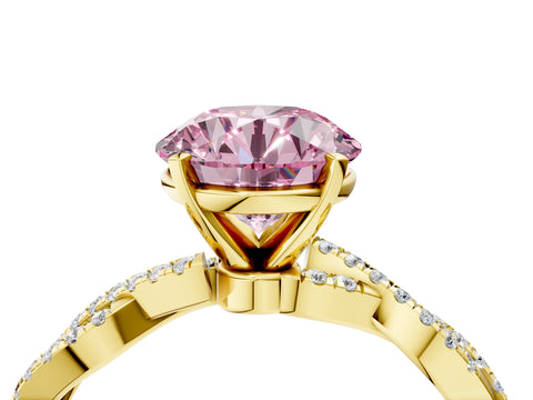 Yellow gold Fancy Pink Round Cut Solitaire Twisted Pave Band with Four-Prong Setting_7