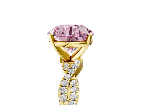 Yellow gold Fancy Pink Round Cut Solitaire Twisted Pave Band with Four-Prong Setting_8