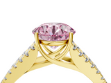 Yellow gold Fancy Pink Round  Cut Split Shank Pave Diamond Engagement Ring with Four-Prong Setting_4