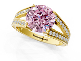 Yellow gold Fancy Pink Round  Cut Split Shank Pave Diamond Ring with Four-Prong Setting_1