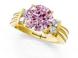 Yellow gold Fancy Pink Round  Cut Three-Stone Channel Set Ring with Bar Prongs_1