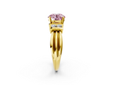 Yellow gold Fancy Pink Round  Cut Three-Stone Channel Set Ring with Bar Prongs_2