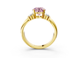 Yellow gold Fancy Pink Round  Cut Three-Stone Channel Set Ring with Bar Prongs_3