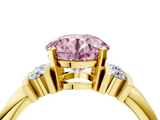 Yellow gold Fancy Pink Round  Cut Three-Stone Channel Set Ring with Bar Prongs_4