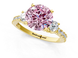 Yellow gold Fancy Pink Round  Cut Three-Stone Diamond Pavé Band with Prong Setting_1