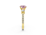 Yellow gold Fancy Pink Round  Cut Three-Stone Diamond Pavé Band with Prong Setting_2