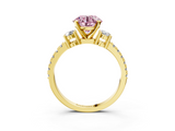 Yellow gold Fancy Pink Round  Cut Three-Stone Diamond Pavé Band with Prong Setting_3